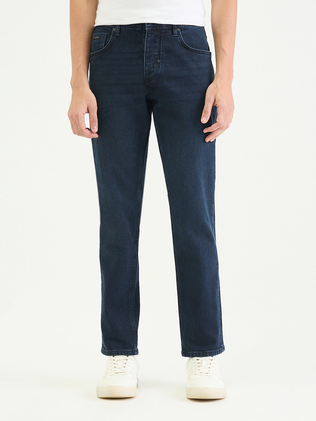 Antony Morato Men Slim Straight Fit Navy Blue Solid Jeans