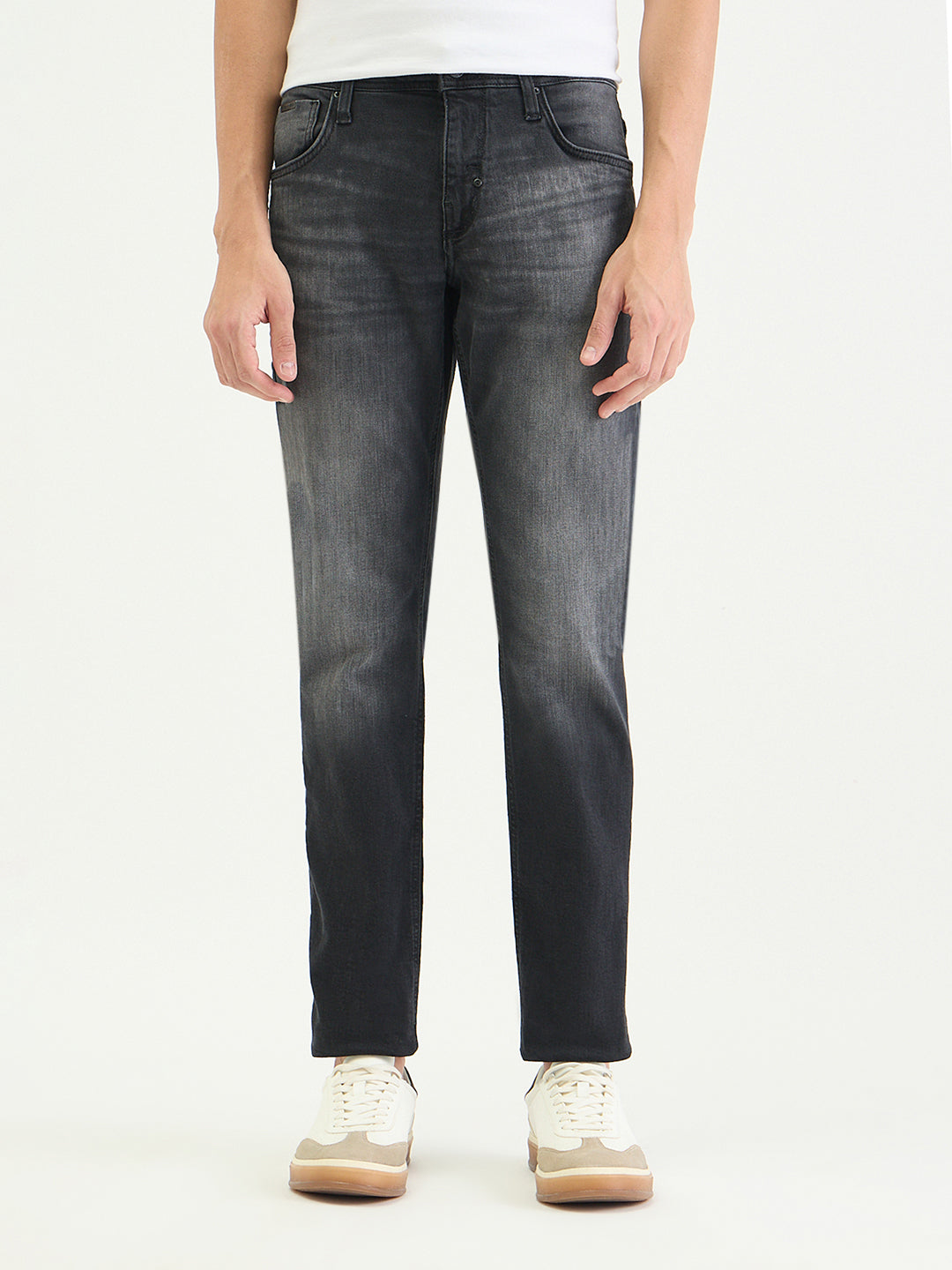 Antony Morato Men Tapered Fit Charcoal Black Solid Jeans