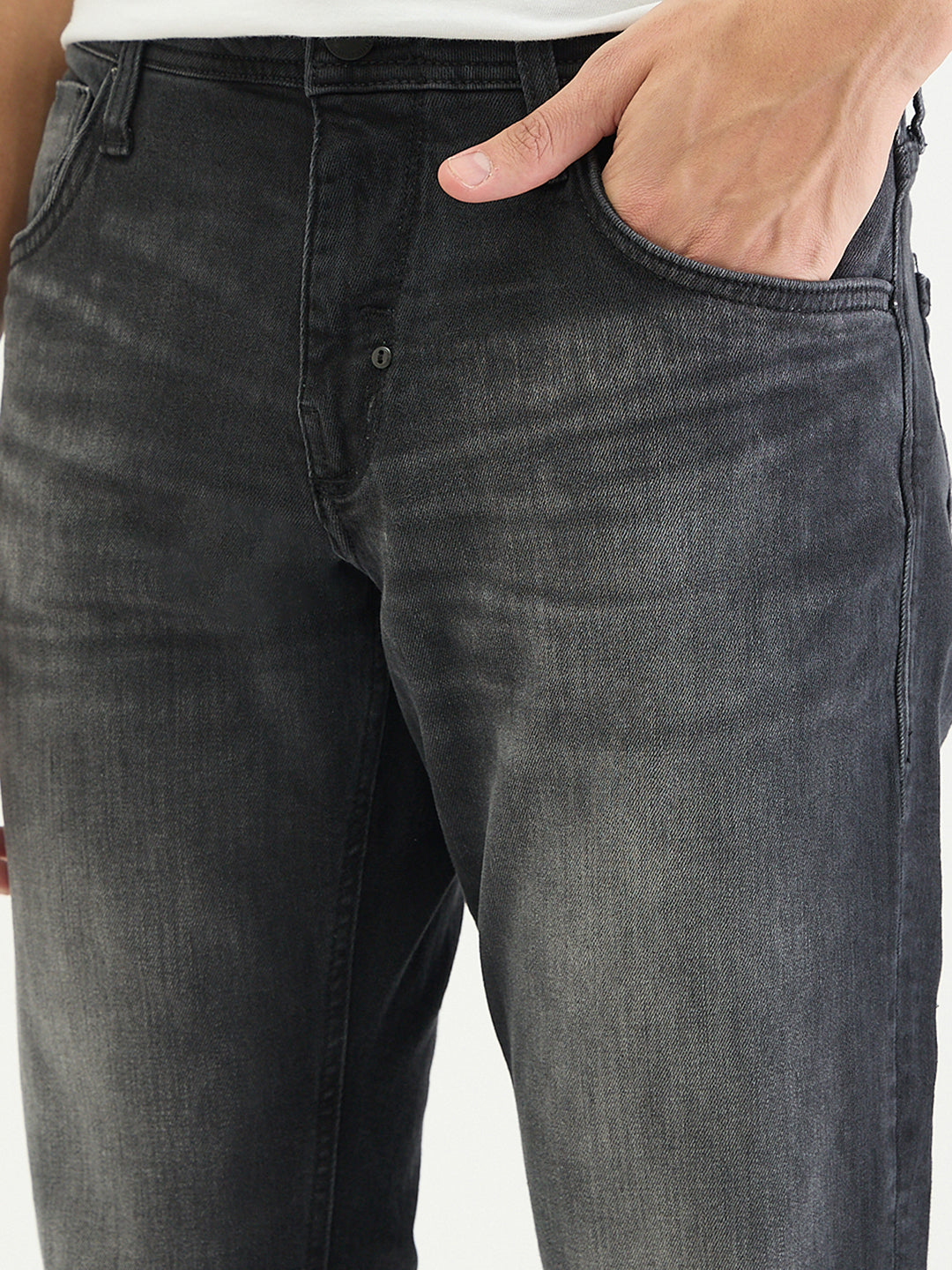 Antony Morato Men Tapered Fit Charcoal Black Solid Jeans