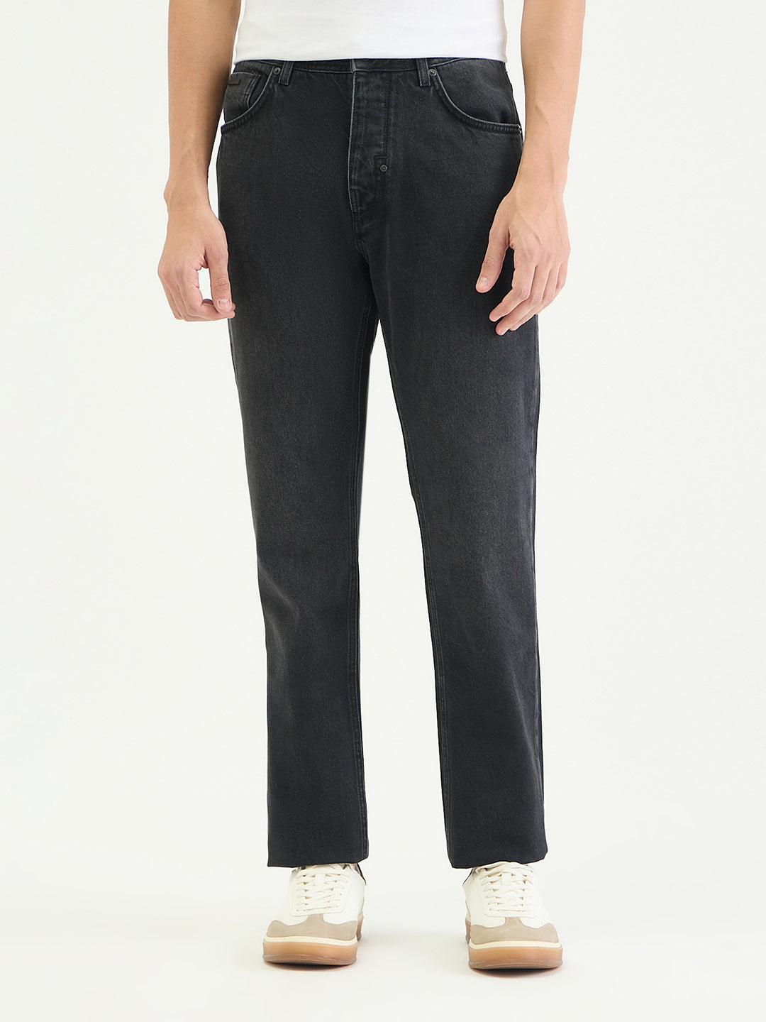 Antony Morato Men Straight Fit Black Solid Pure Cotton Jeans