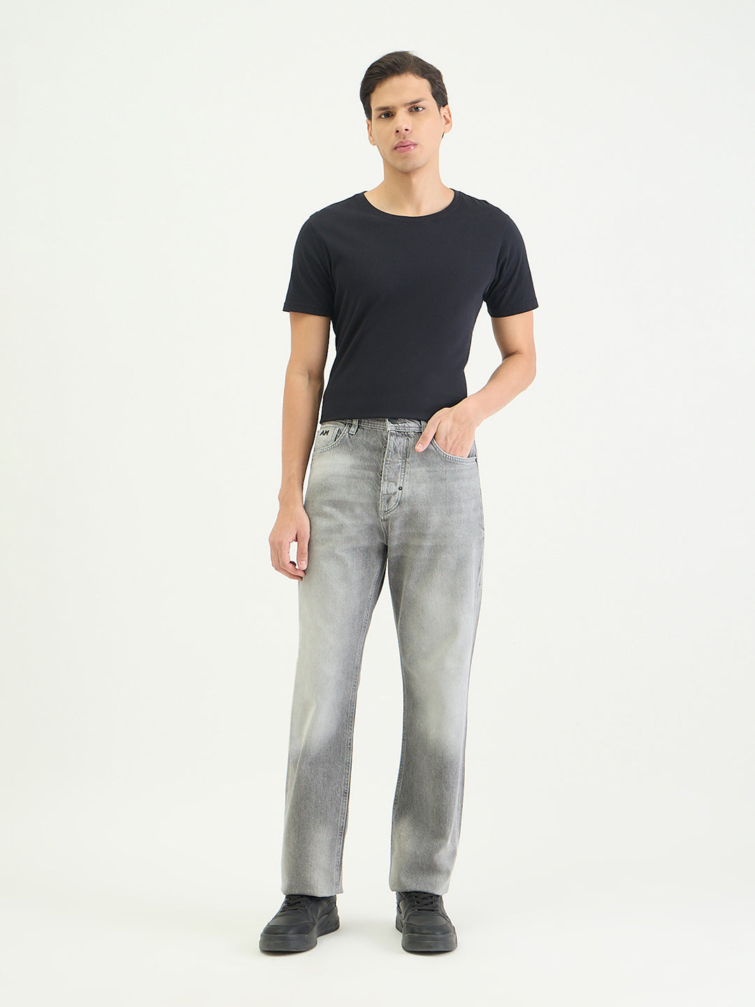 Antony Morato Men Straight Fit Grey Solid Pure Cotton Jeans