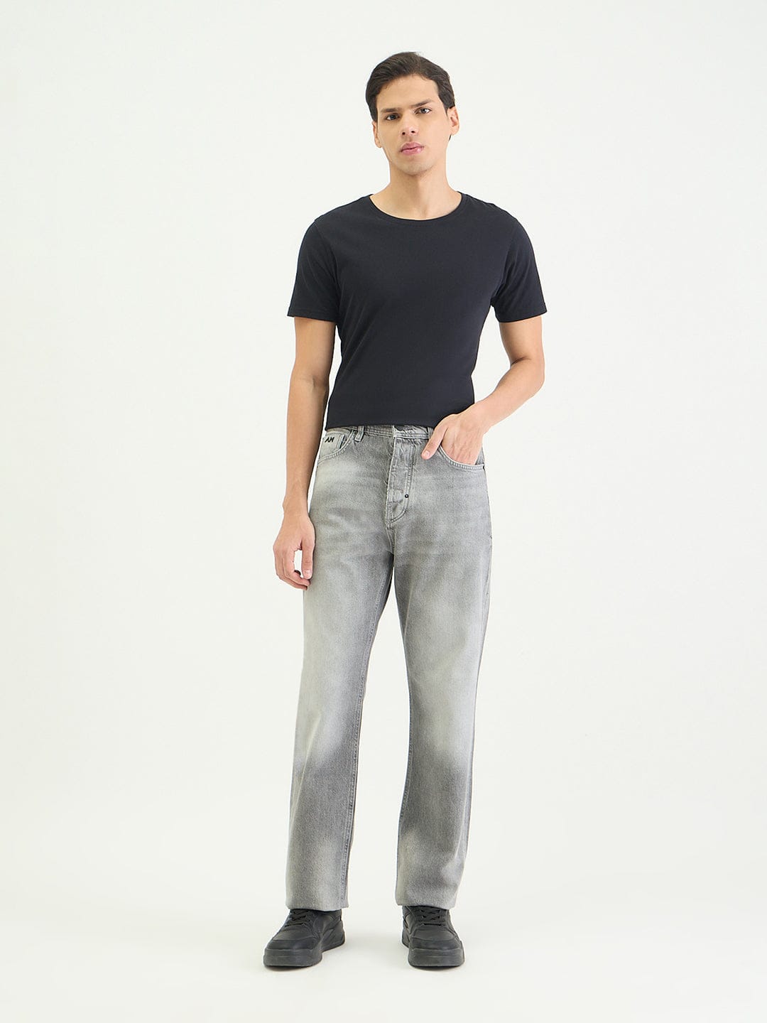 Antony Morato Men Straight Fit Grey Solid Pure Cotton Jeans
