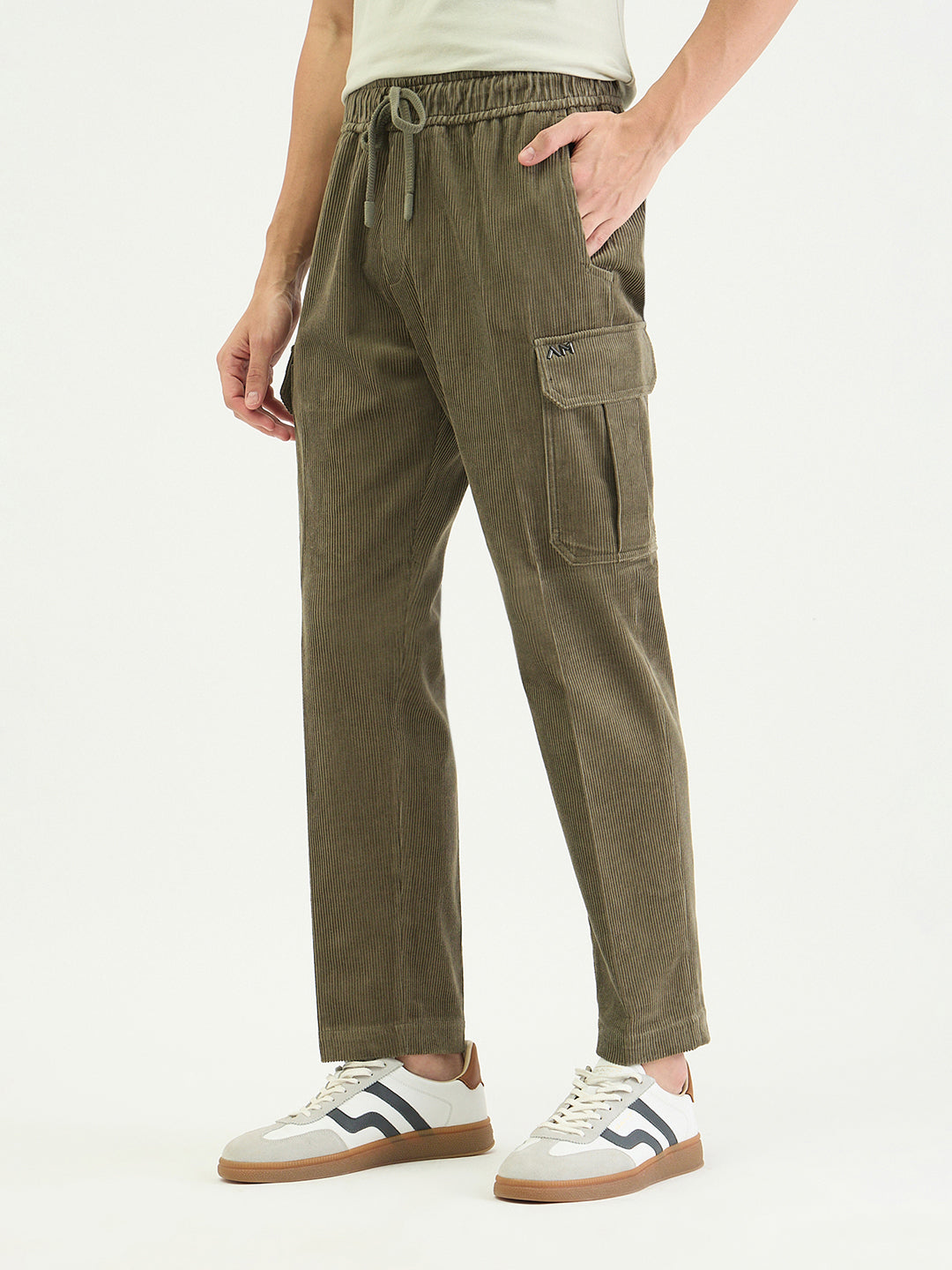 Antony Morato Men Straight Fit Green Textured Pure Cotton Trouser