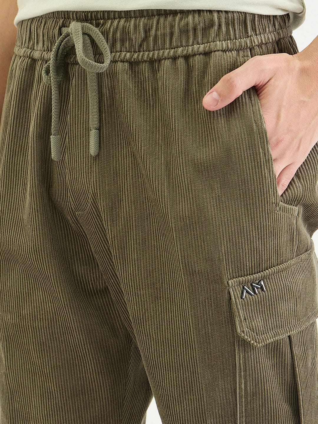 Antony Morato Men Straight Fit Green Textured Pure Cotton Trouser