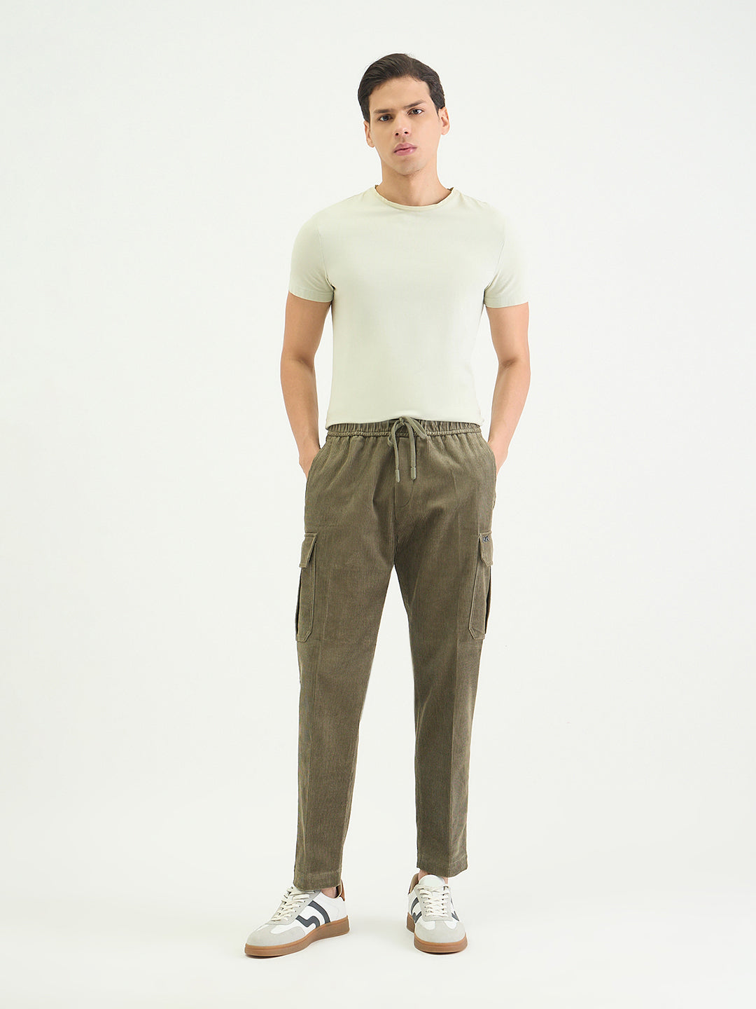 Antony Morato Men Straight Fit Green Textured Pure Cotton Trouser