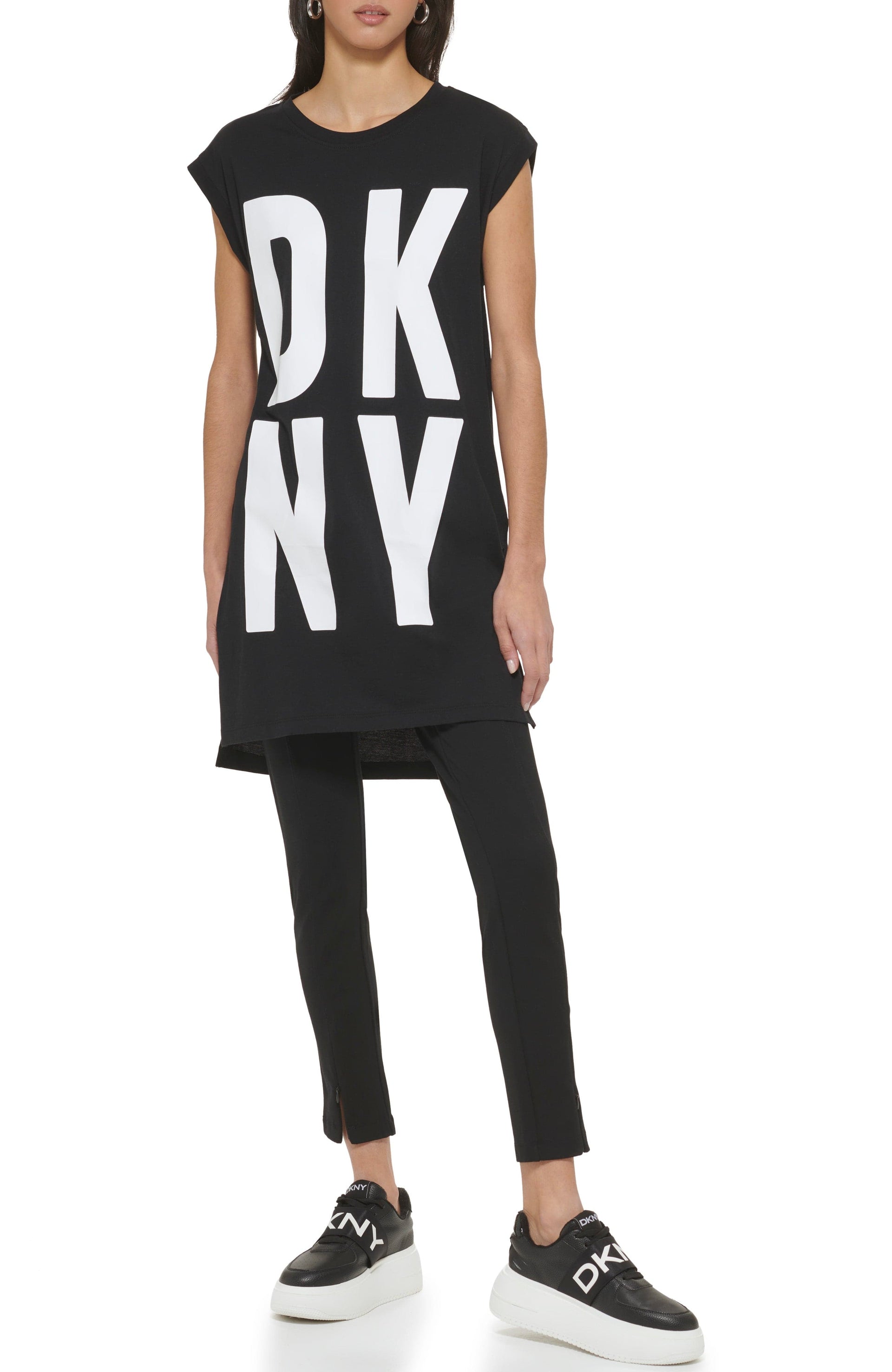 DKNY Womens Black Logo Round Neck T-Shirt