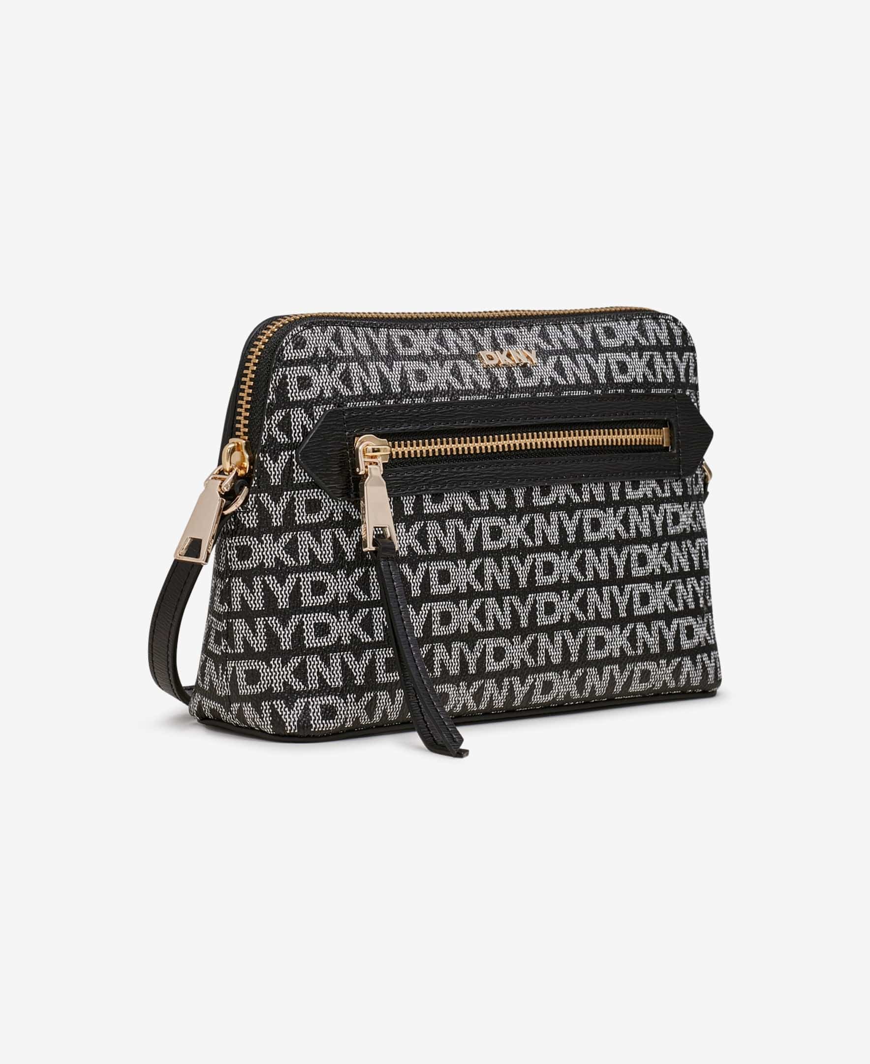 DKNY Womens Black Logo CrossBoby Woven Bag