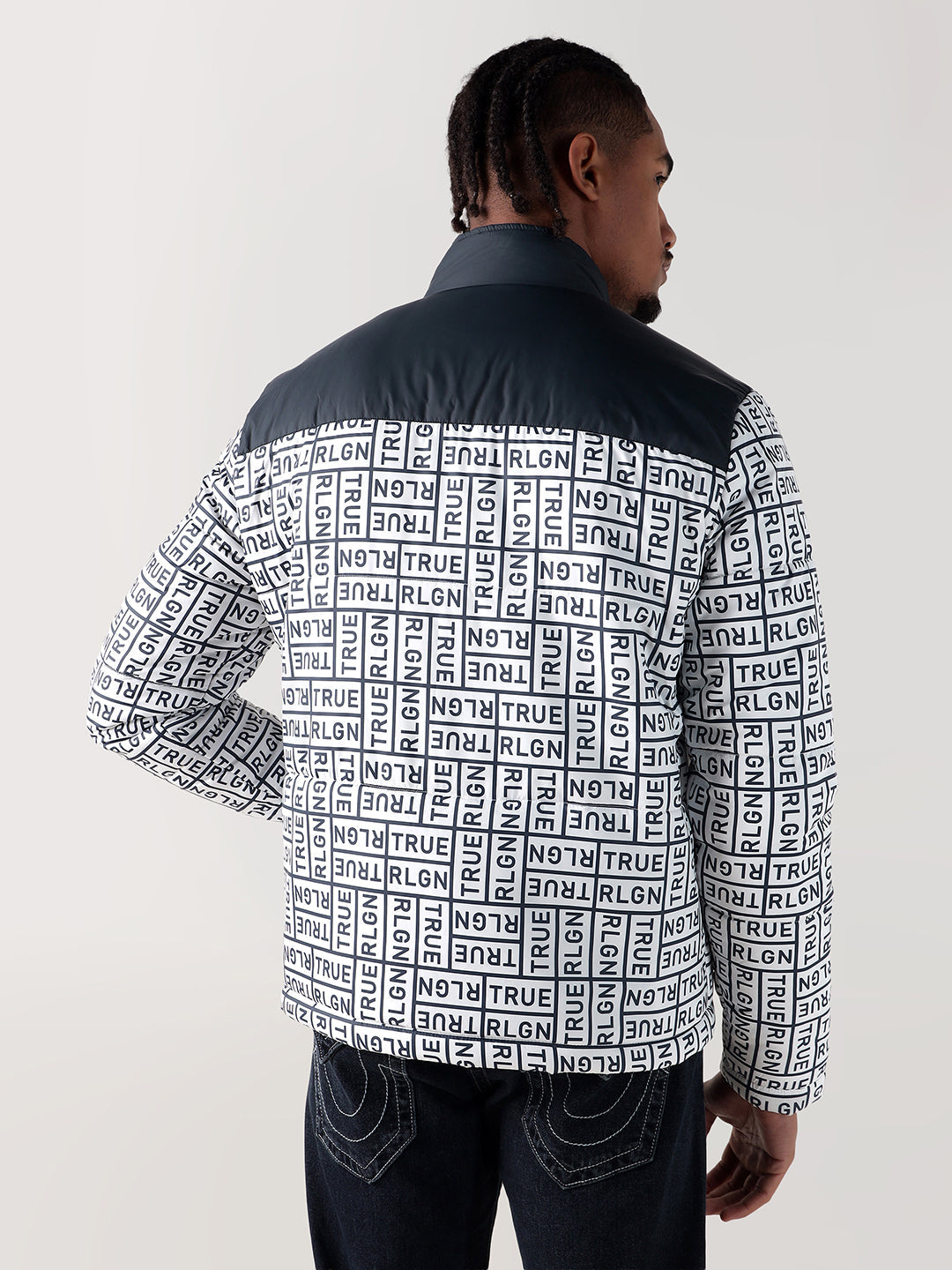 TRUE RELIGION Men Navy Blue Printed Regular Fit Puffer Jacket