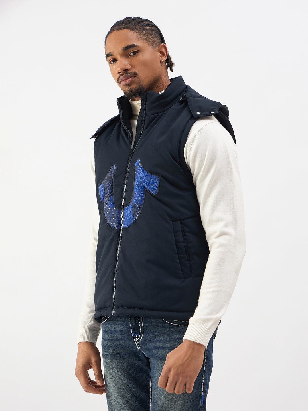 TRUE RELIGION Men Navy Detacheable Hood Jacket