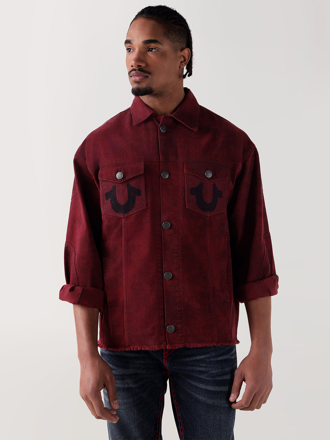 TRUE RELIGION Men Maroon Relaxed Fit Denim Jacket