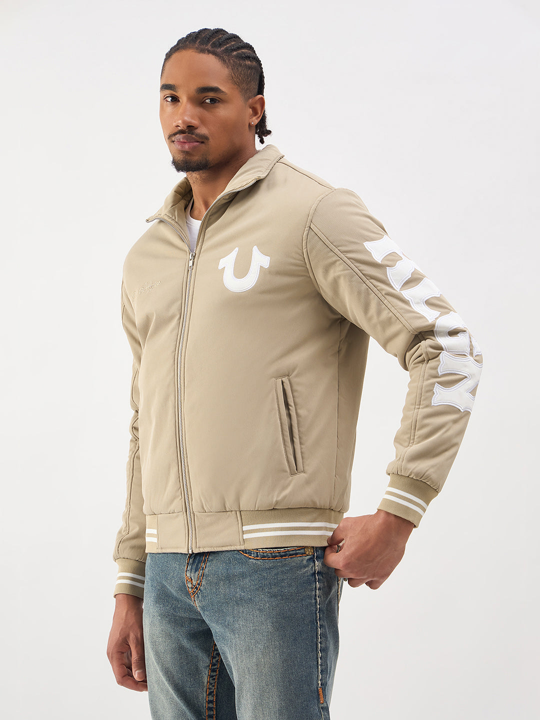 TRUE RELIGION Men Beige High Neck Jacket