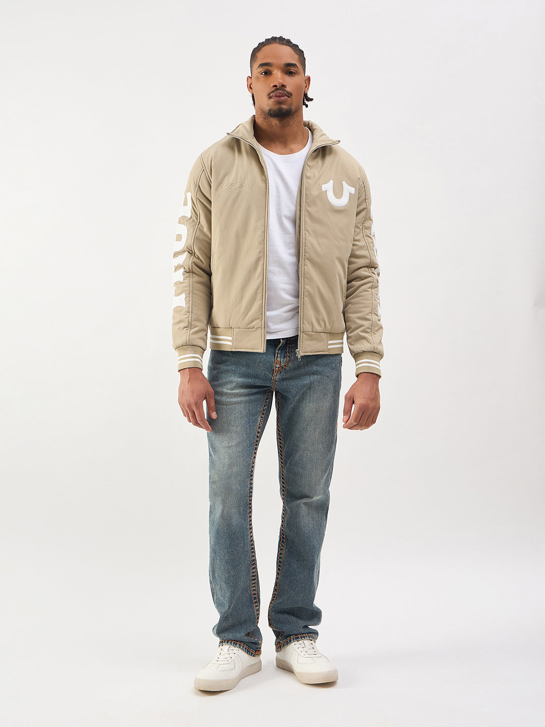 TRUE RELIGION Men Beige High Neck Jacket