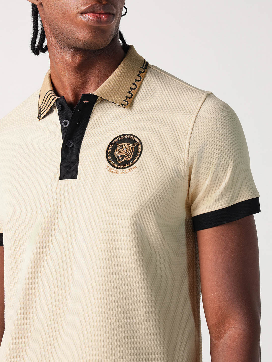 True Religion Men Cream Solid Polo Tshirt