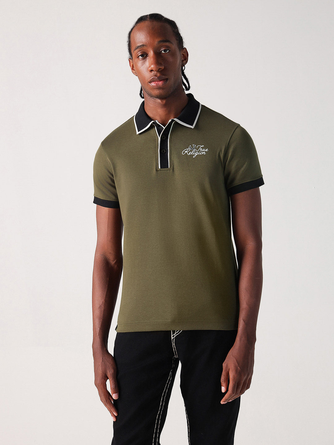 True Religion Men Green Solid Polo Tshirt
