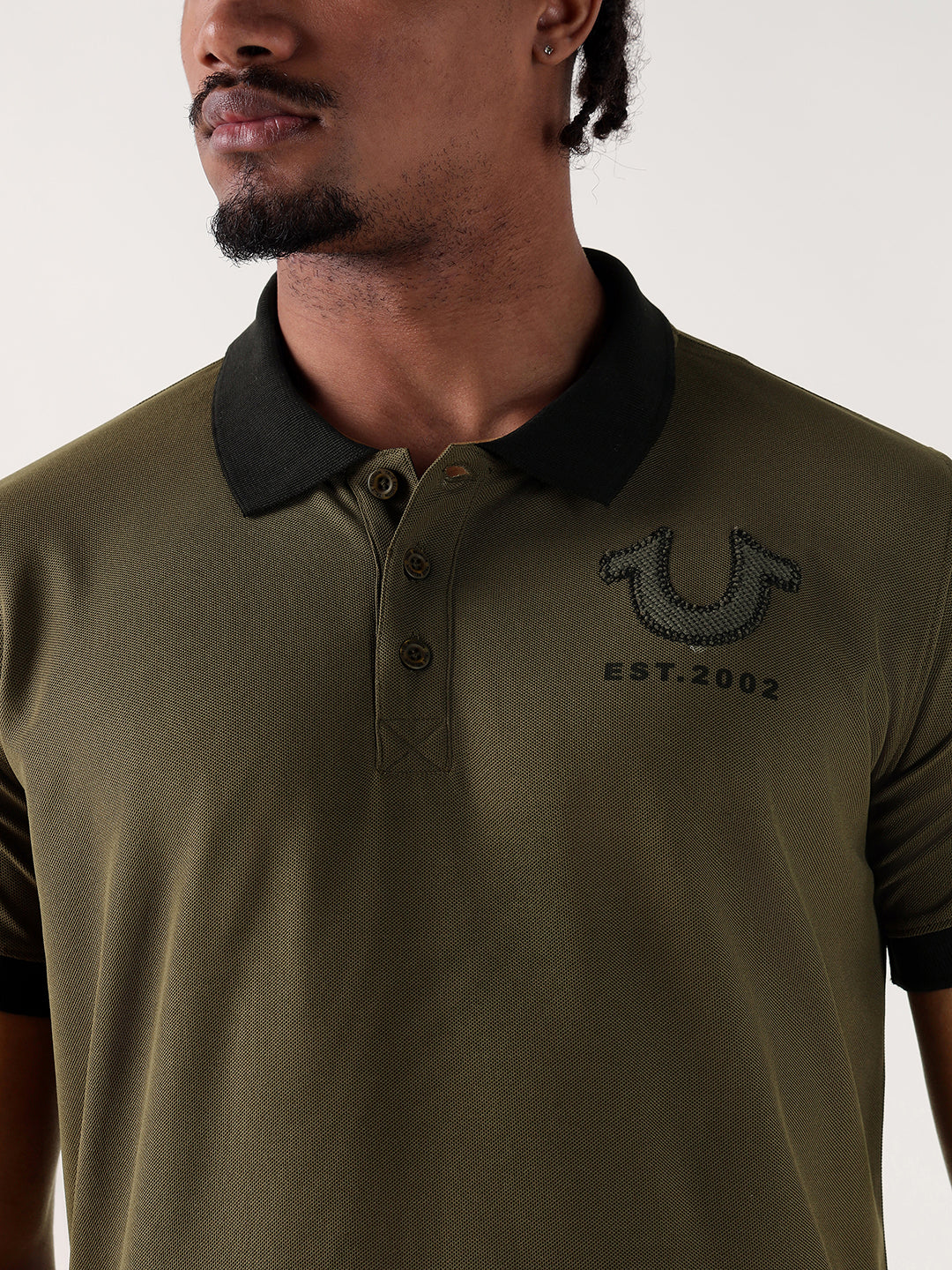 TRUE RELIGION Men Green Logo Regular Fit Polo T-Shirt