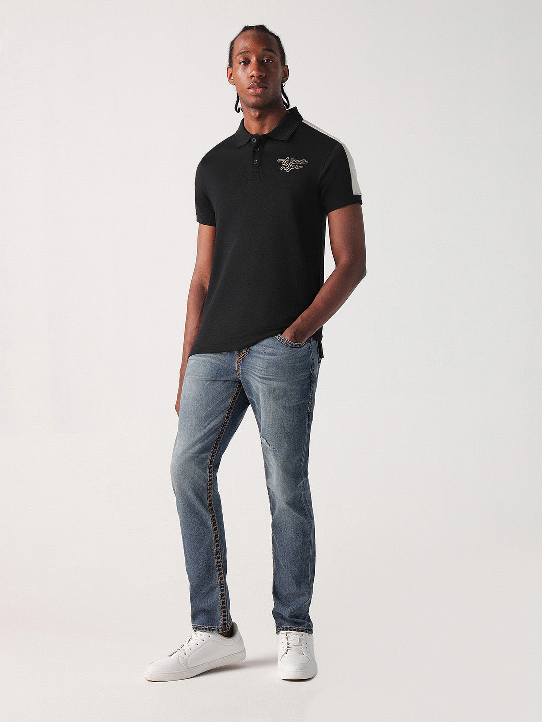 True Religion Men Black Solid Polo Tshirt