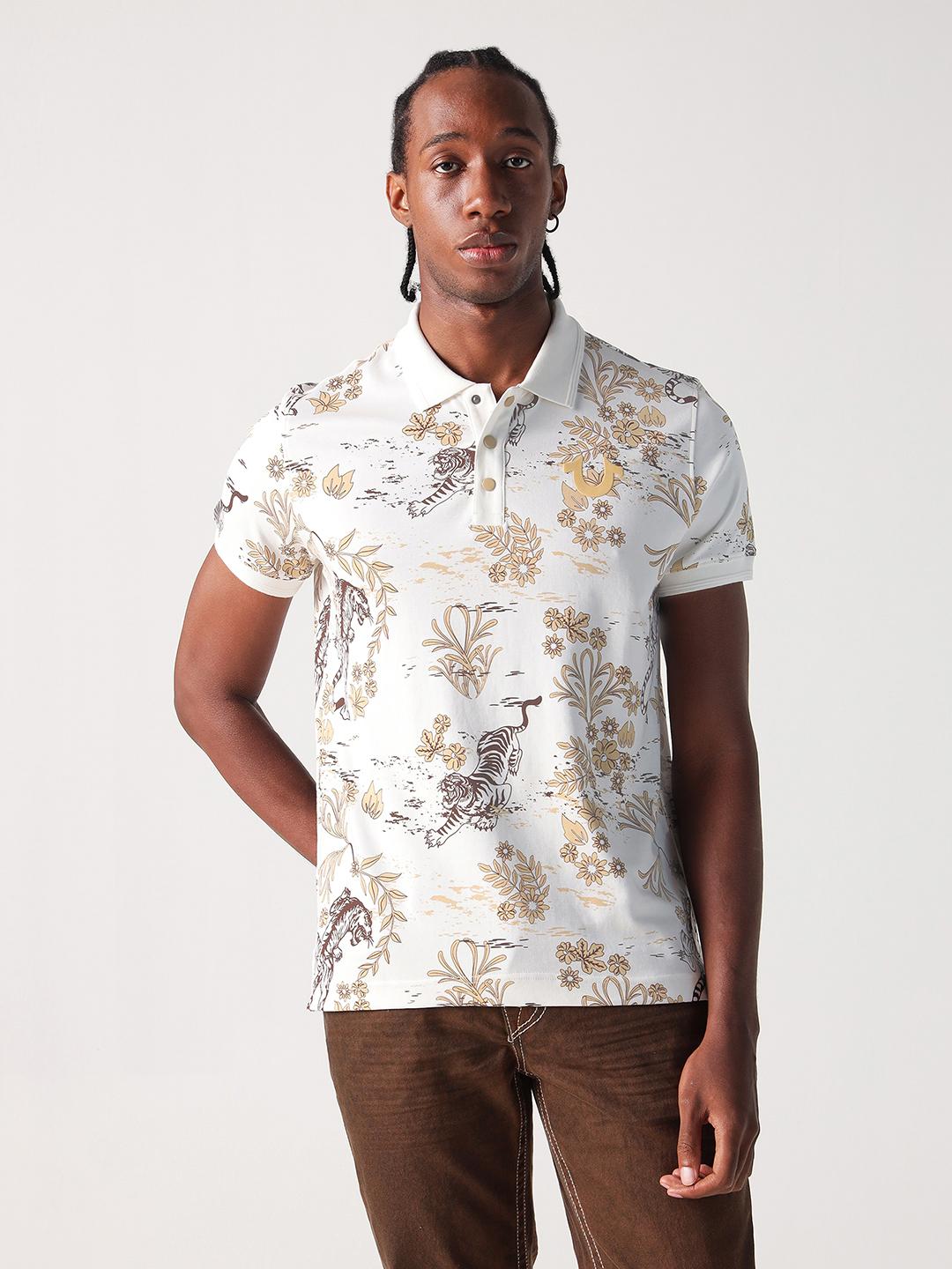 True Religion Men Cream Graphic Polo Tshirt