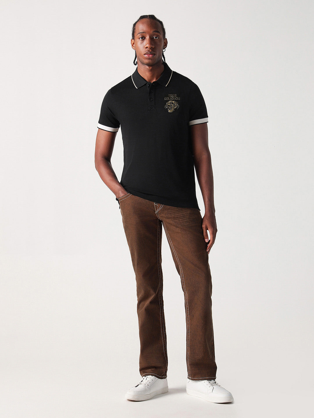 True Religion Men Black Solid Polo Tshirt