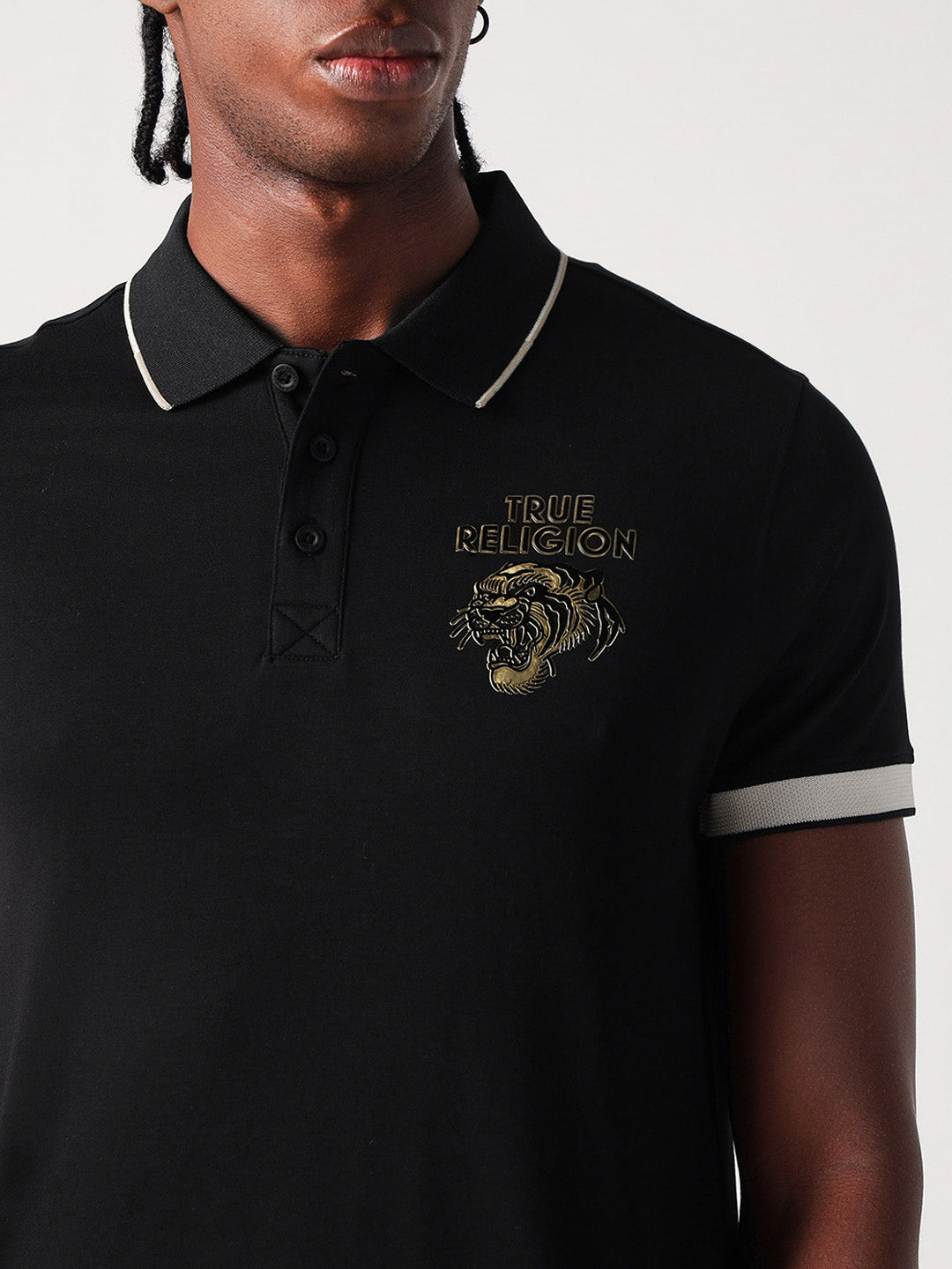 True Religion Men Black Solid Polo Tshirt