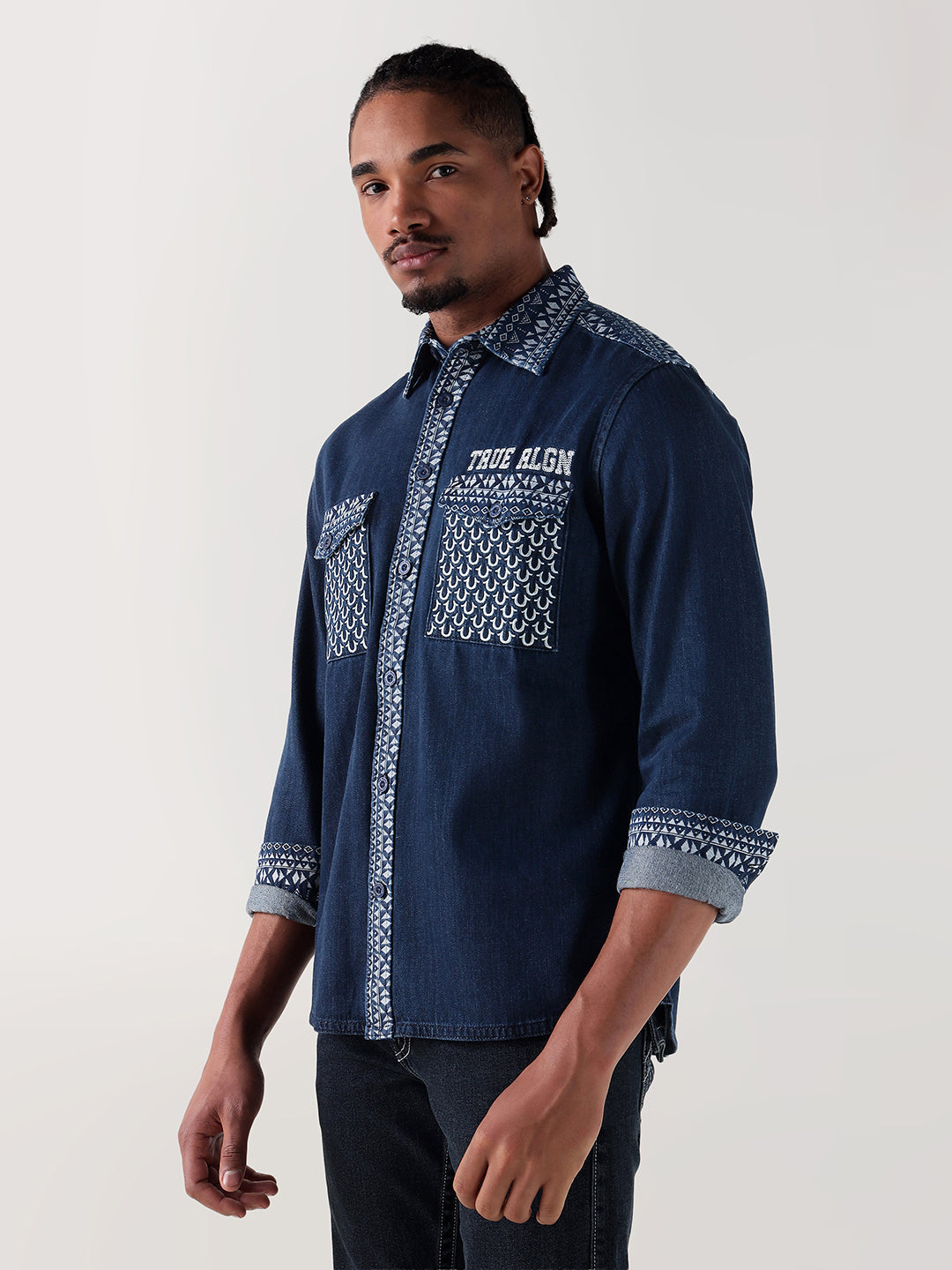 TRUE RELIGION Men Navy Blue Regular Fit Shirt