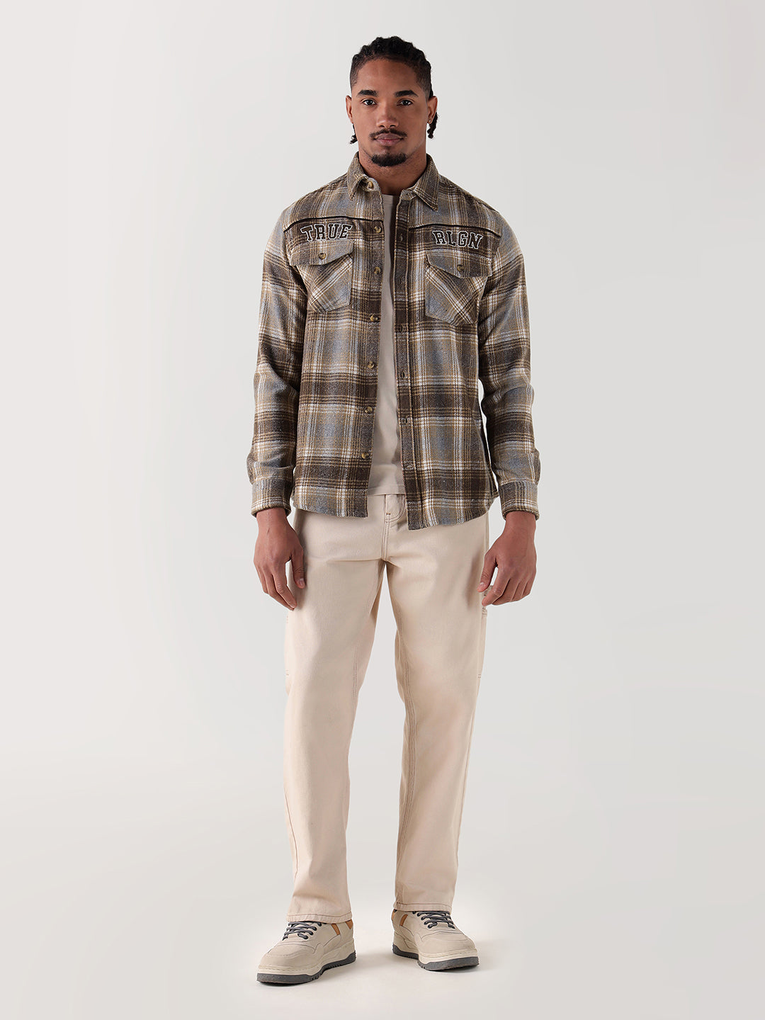 TRUE RELIGION Men Brown Checks Regular Fit Shirt