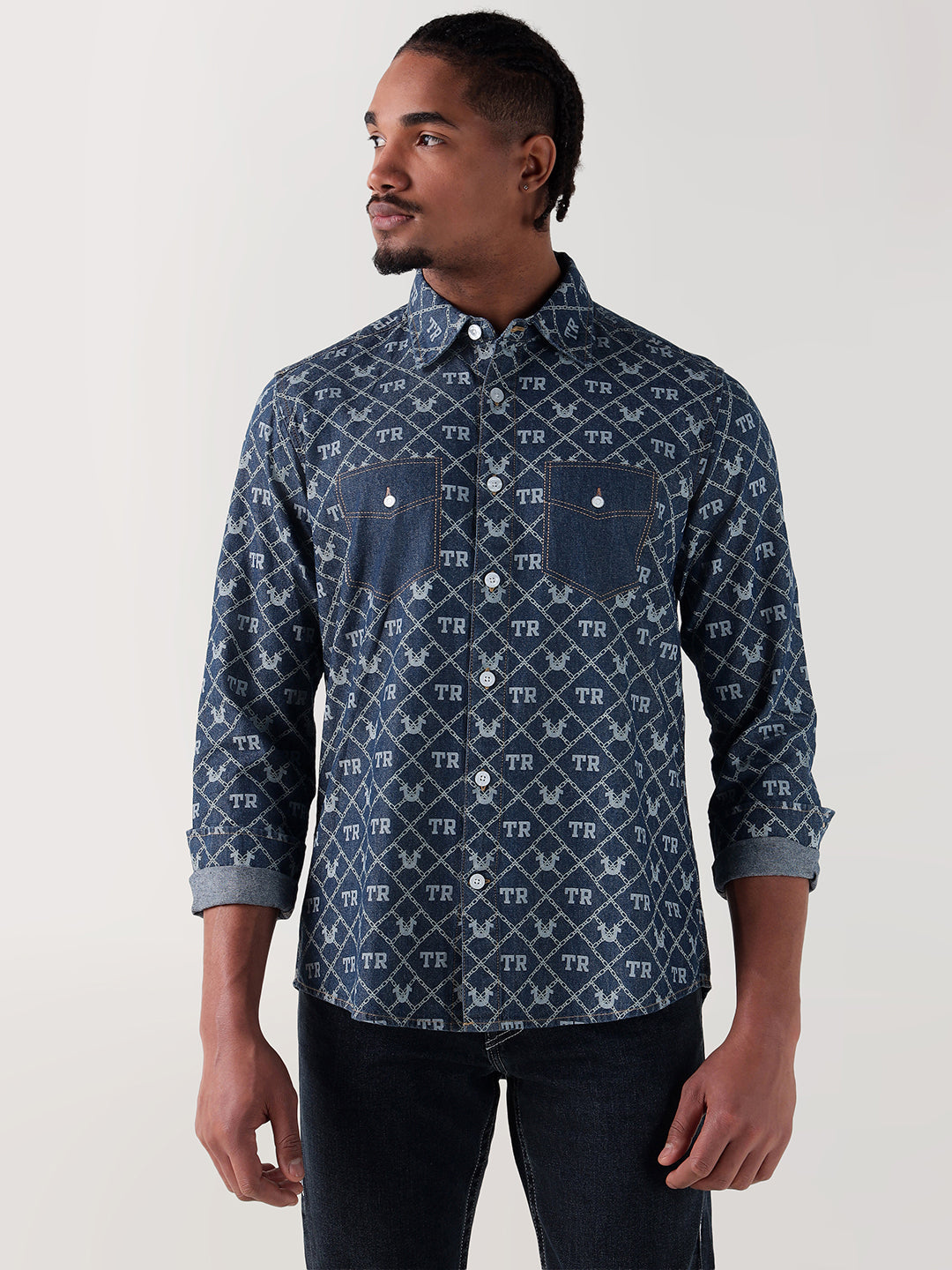 TRUE RELIGION Men Blue Printed Regular Fit Shirt