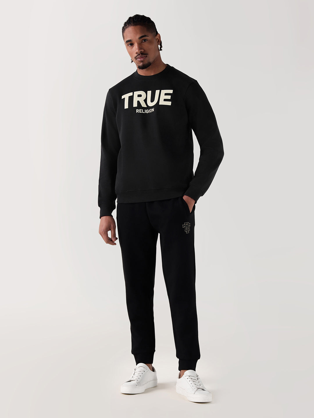 TRUE RELIGION Men Black Logo Round Neck Regular Fit Sweatshirt