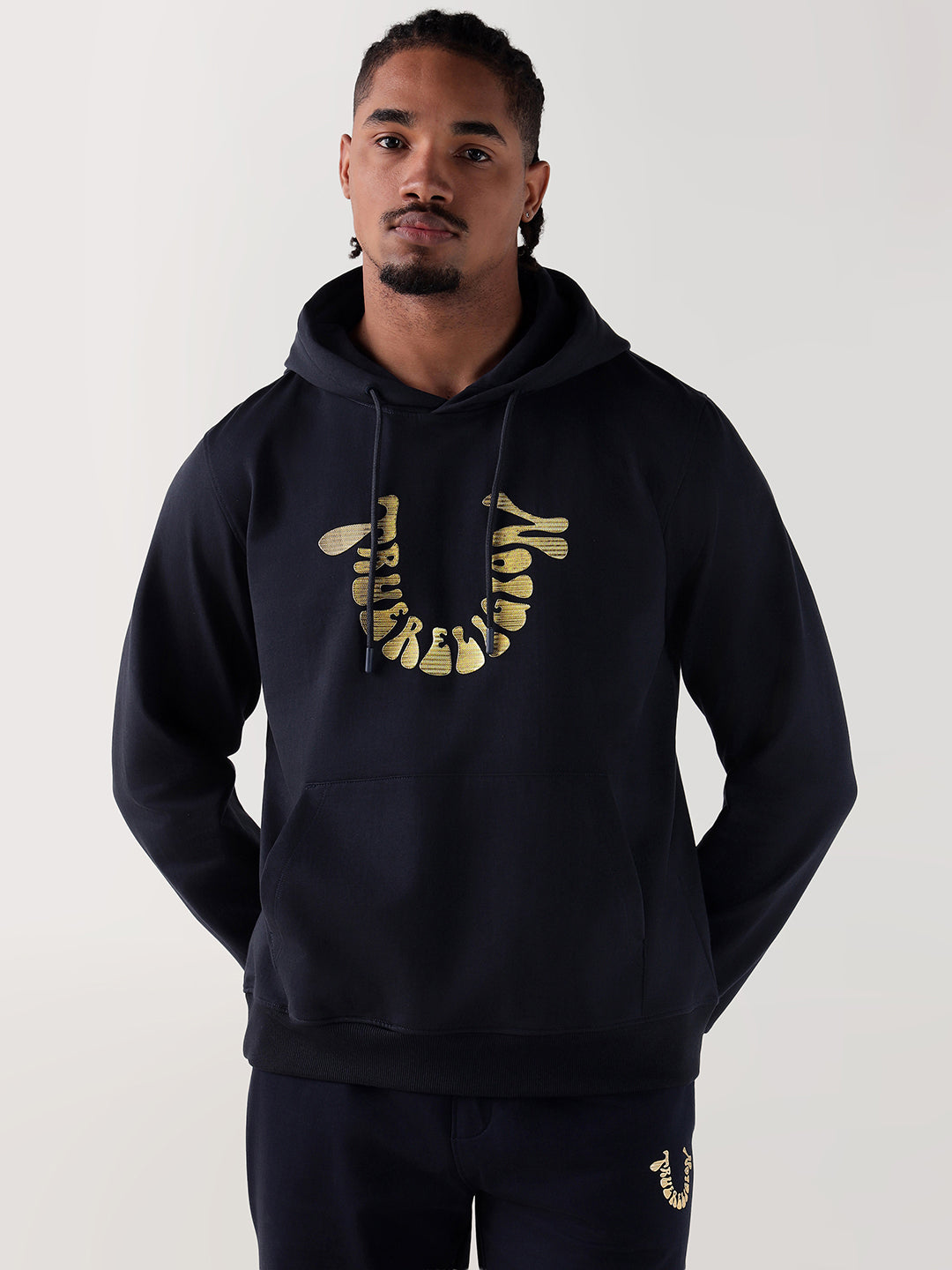 TRUE RELIGION Men Navy Blue Branded Artwork Regular Fit Hoodie