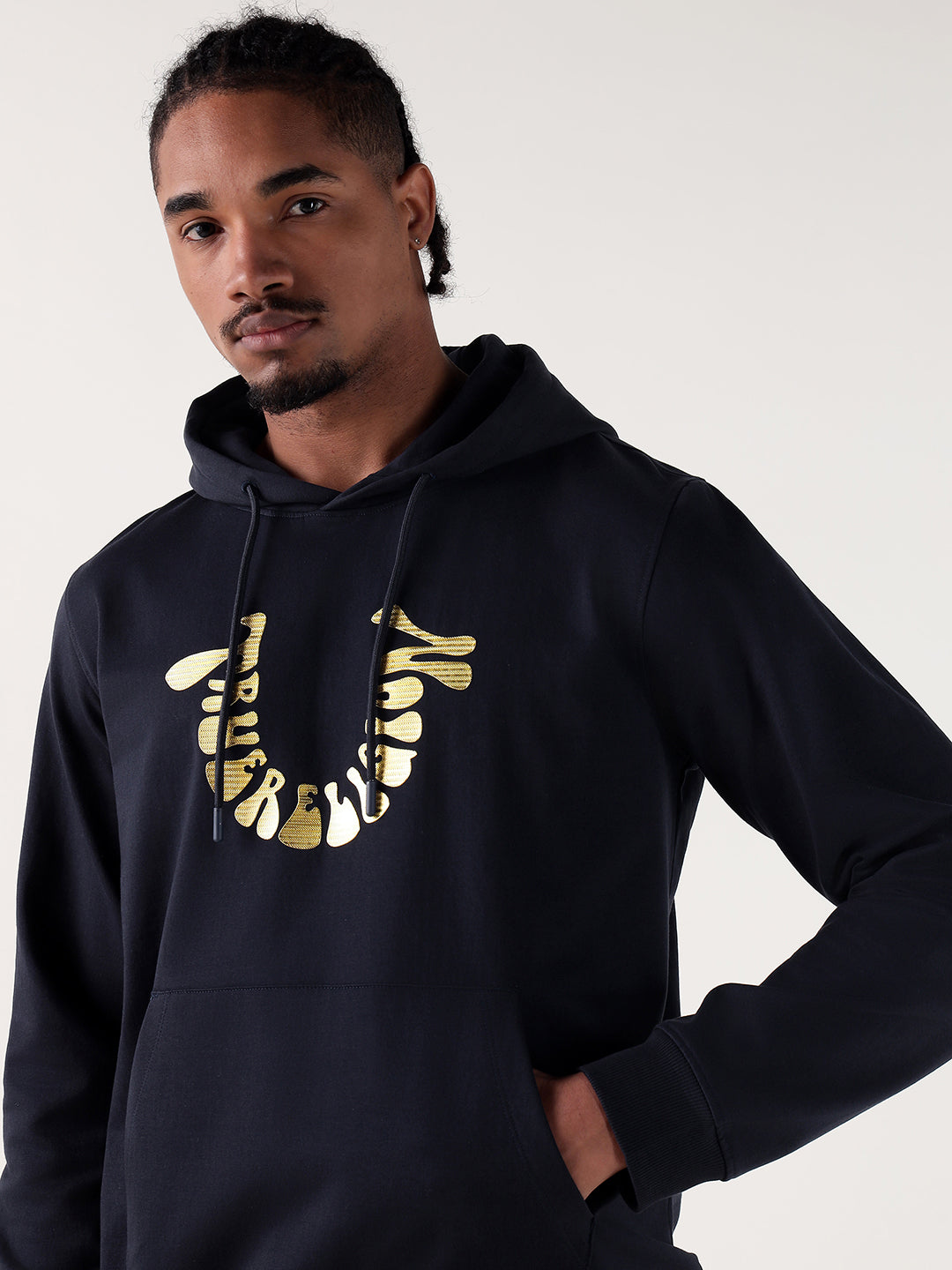 TRUE RELIGION Men Navy Blue Branded Artwork Regular Fit Hoodie