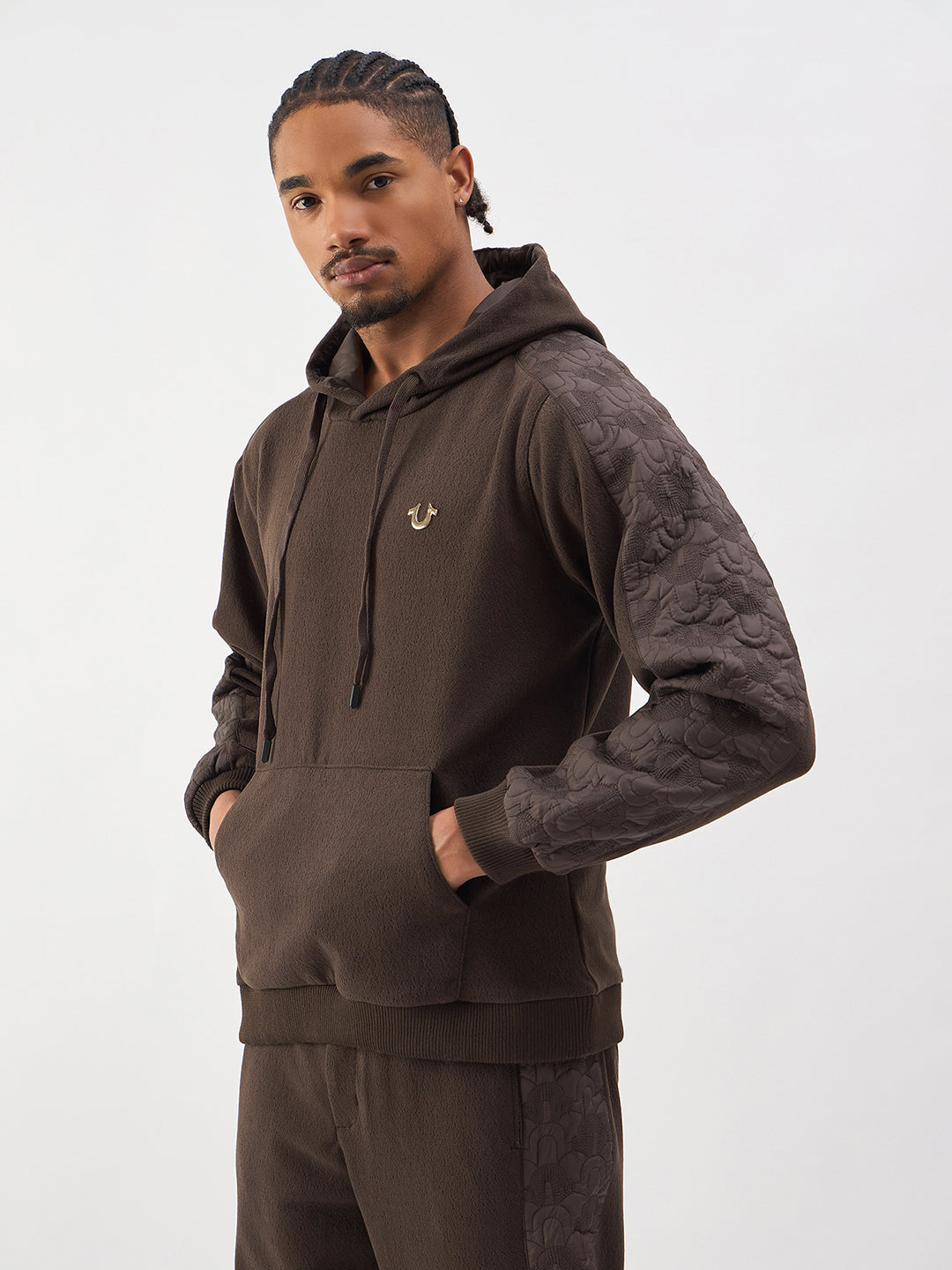 TRUE RELIGION Men Brown Regular Fit Hooded Sweatshirt