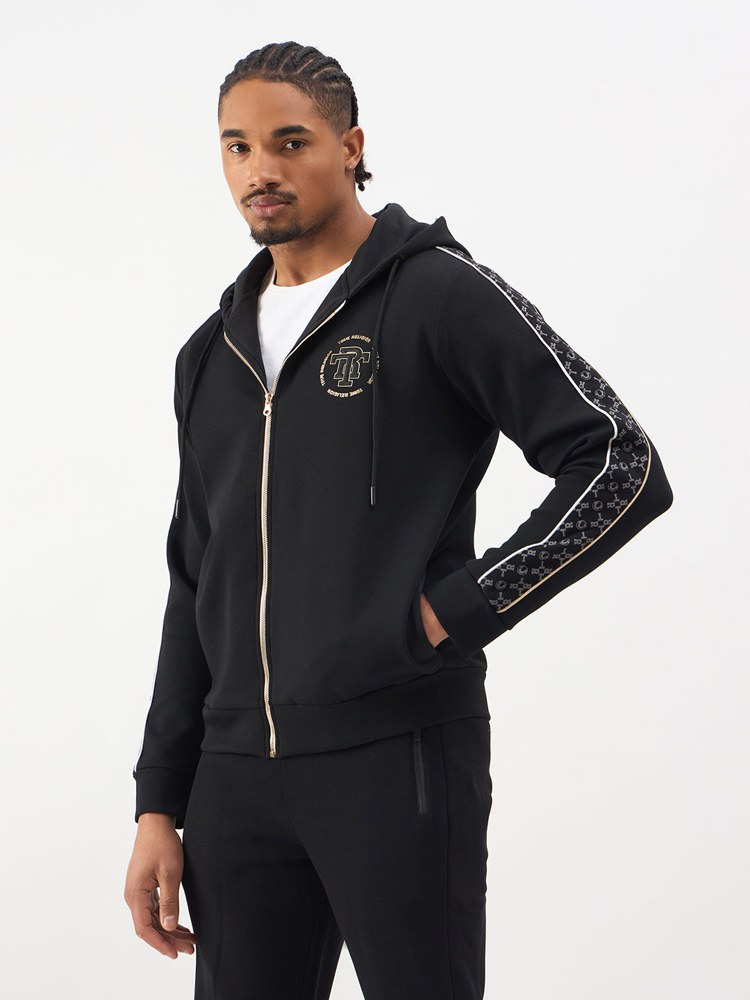 TRUE RELIGION Men Black Hooded Sweatshirt