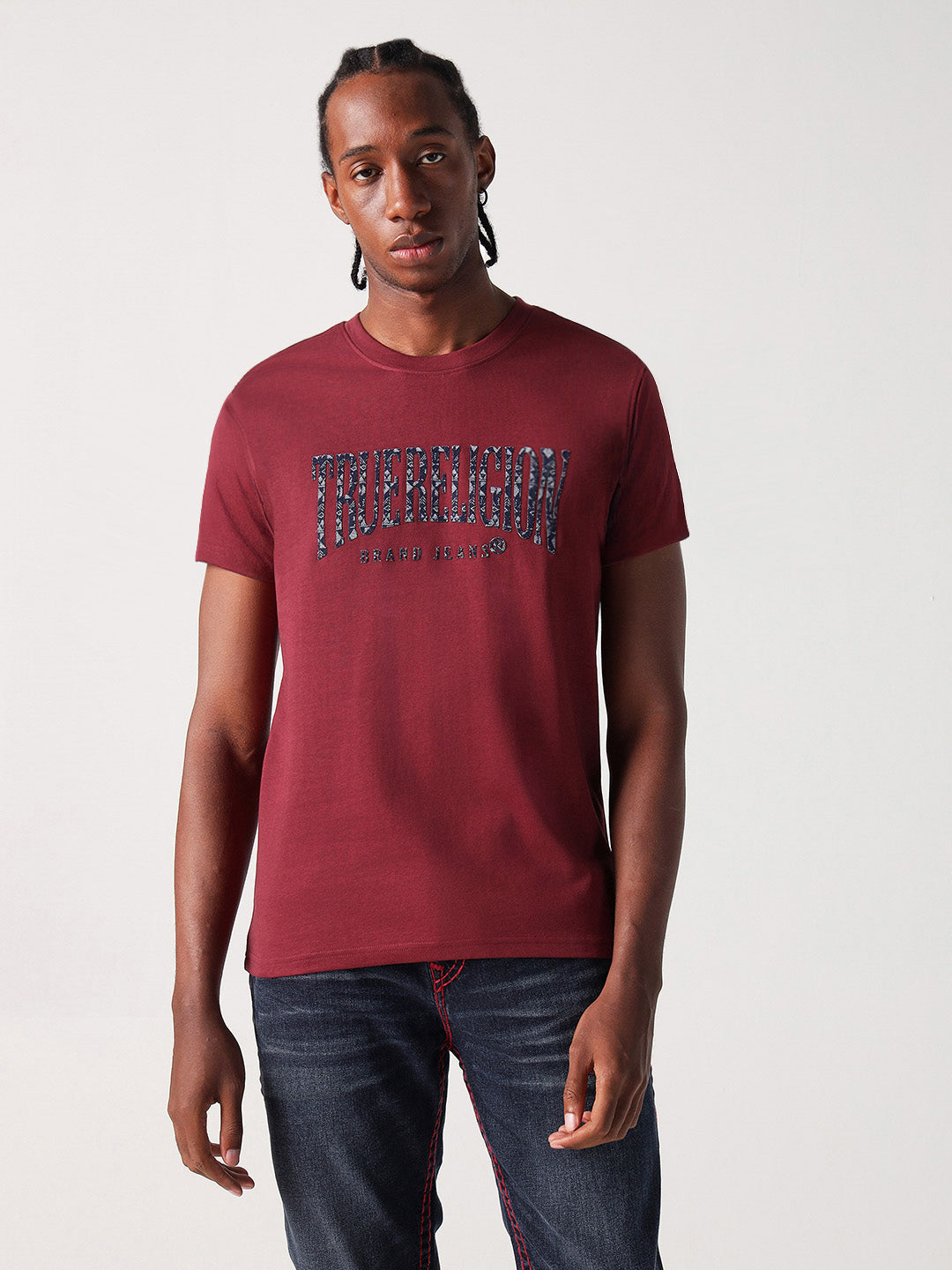 True Religion Men Red Solid Round Neck Tshirt