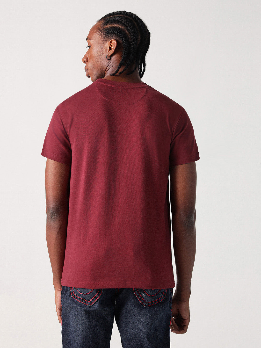 True Religion Men Red Solid Round Neck Tshirt