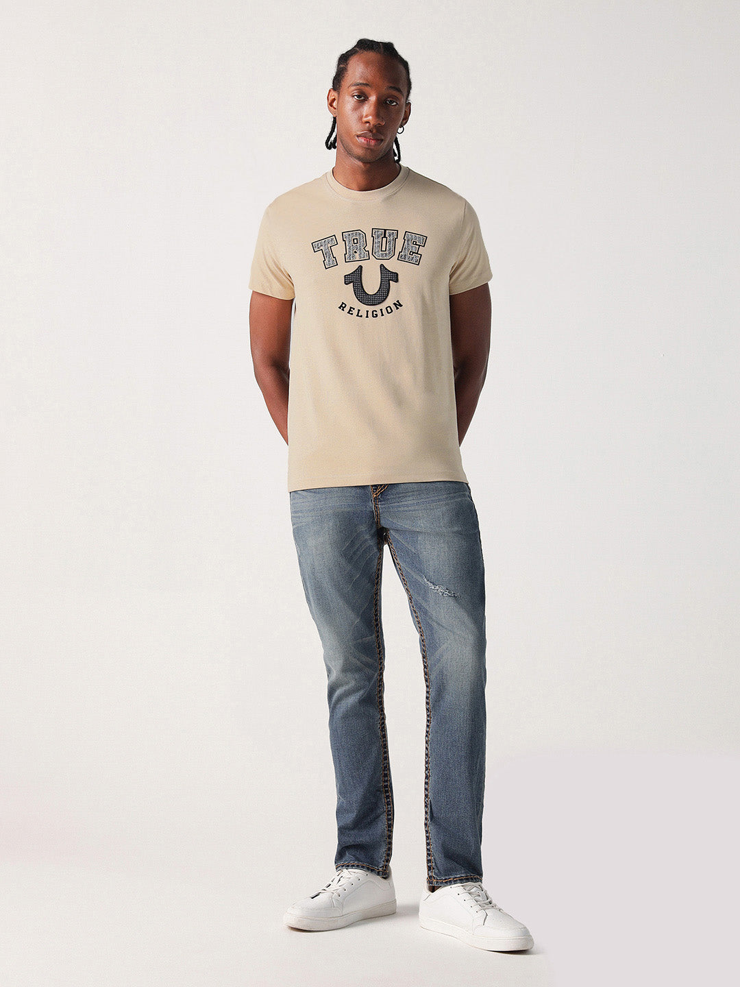 True Religion Men Beige Graphic Round Neck Tshirt