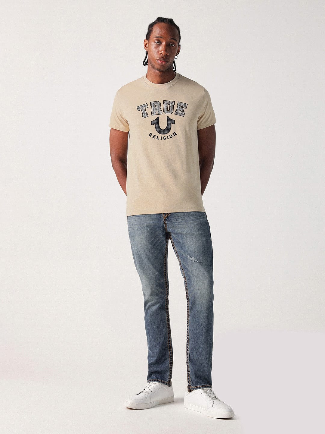 True Religion Men Beige Graphic Round Neck Tshirt