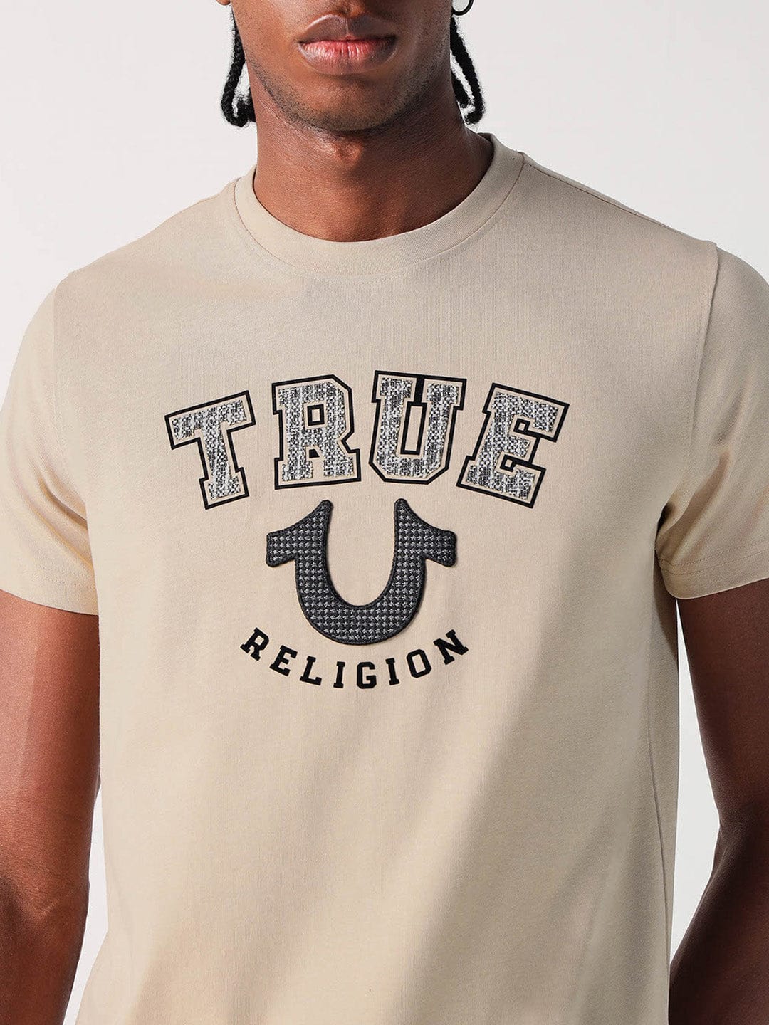 True Religion Men Beige Graphic Round Neck Tshirt