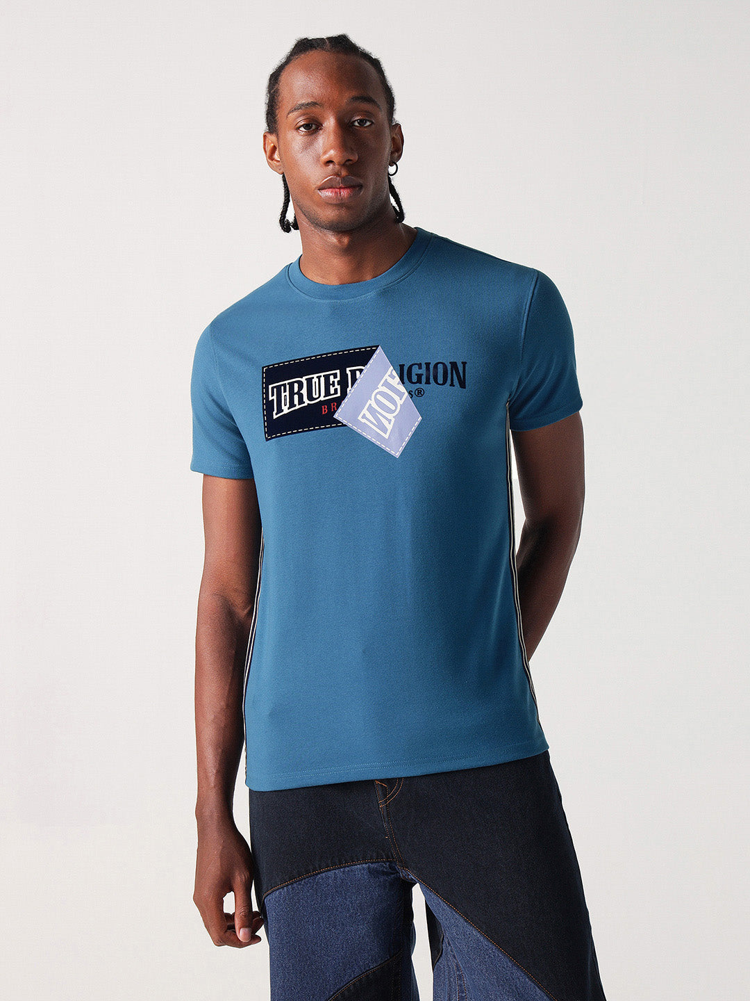 True Religion Men Blue Graphic Round Neck Tshirt