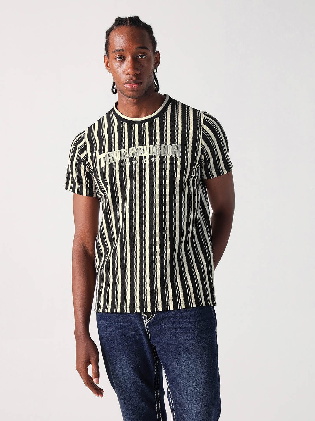 True Religion Men Multi Striped Round Neck Tshirt