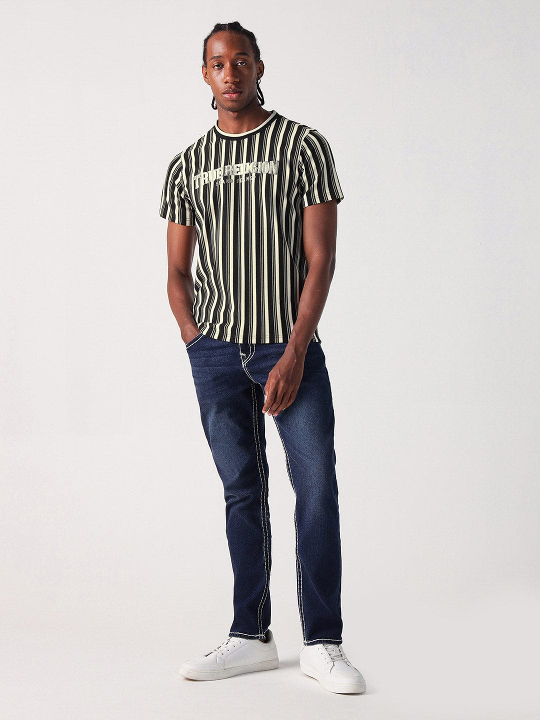 True Religion Men Multi Striped Round Neck Tshirt