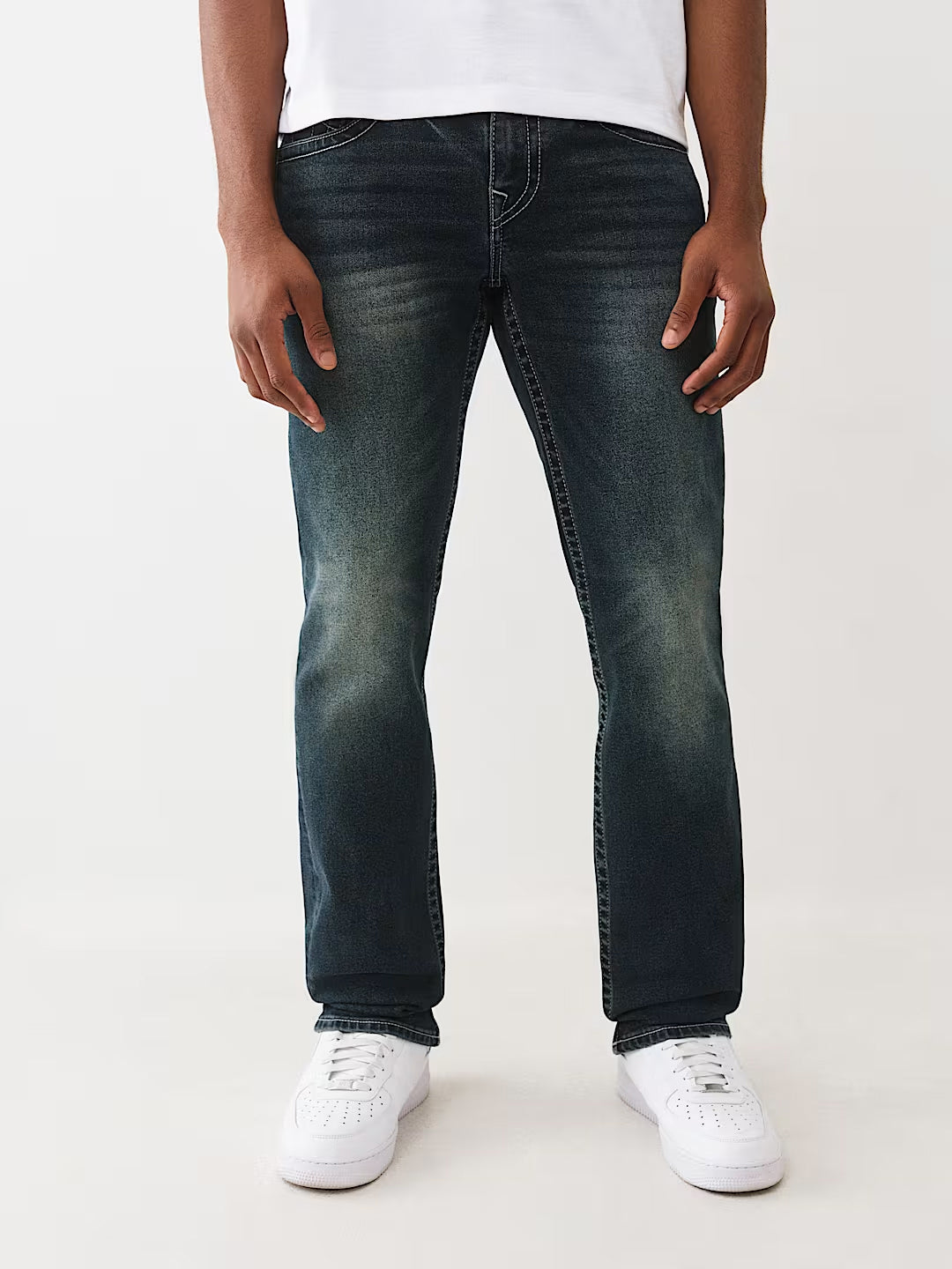 True Religion Men Dark Blue Solid Straight Fit SN Ricky Jeans