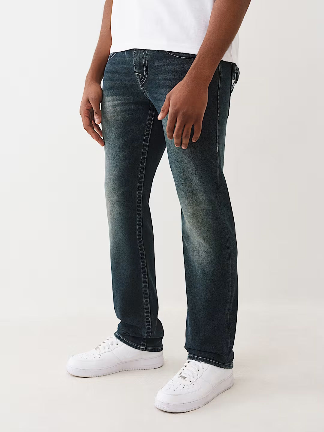True Religion Men Dark Blue Solid Straight Fit SN Ricky Jeans