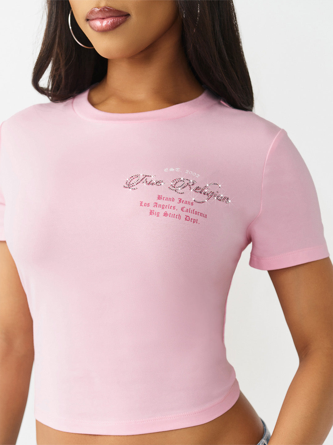True Religion Women Pink Crystal Buddha Printed T-Shirt
