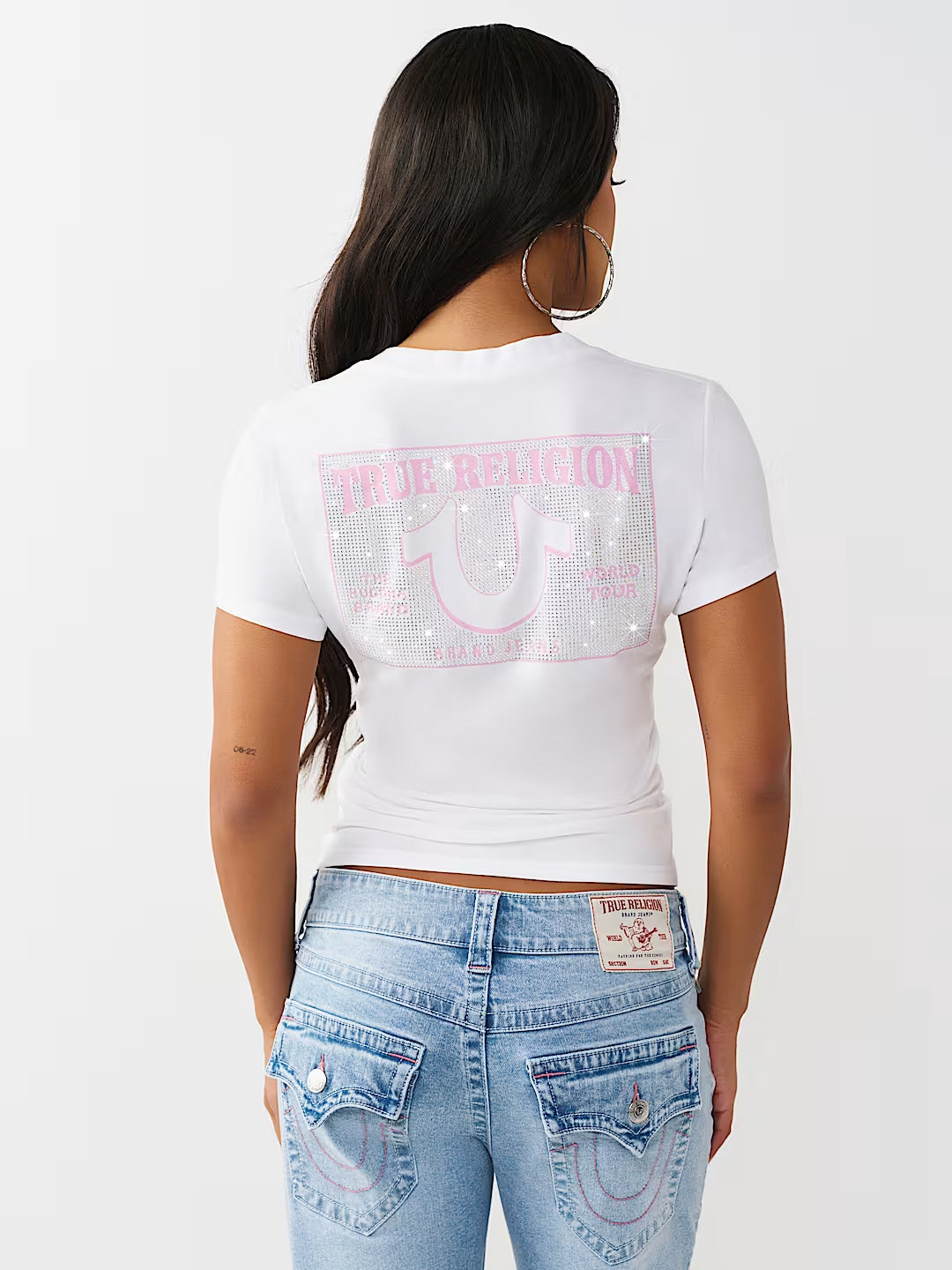 TRUE RELIGION Women White Embellished Slim Fit T-Shirt