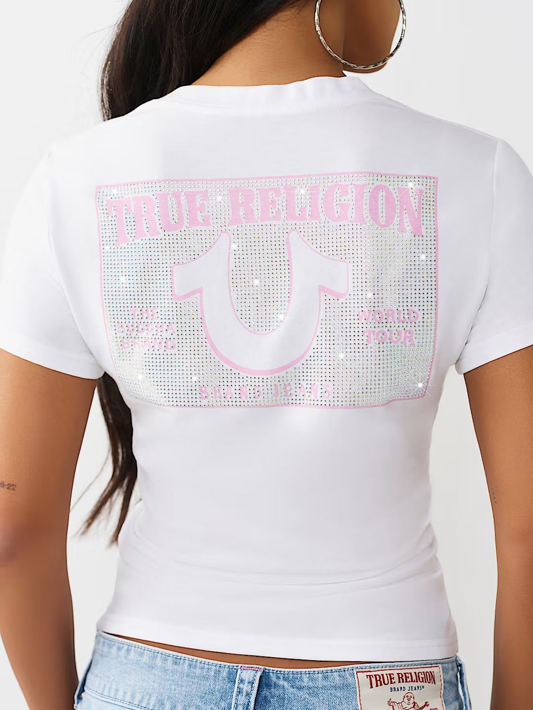 TRUE RELIGION Women White Embellished Slim Fit T-Shirt