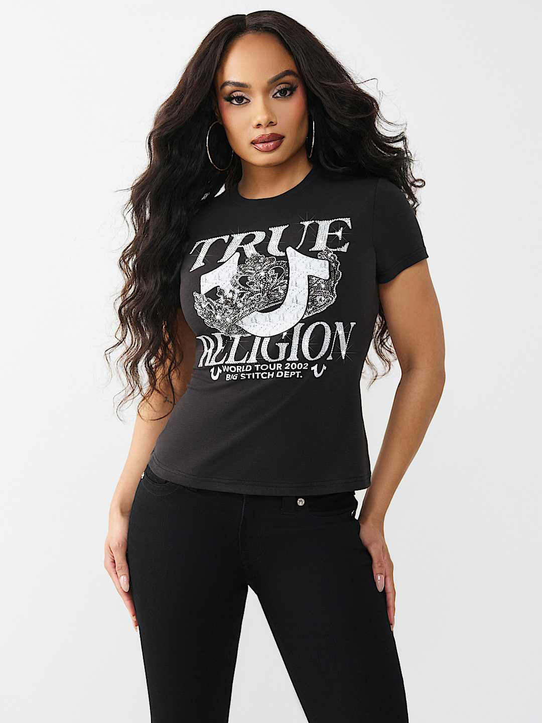 True Religion Women Black Printed T-Shirt