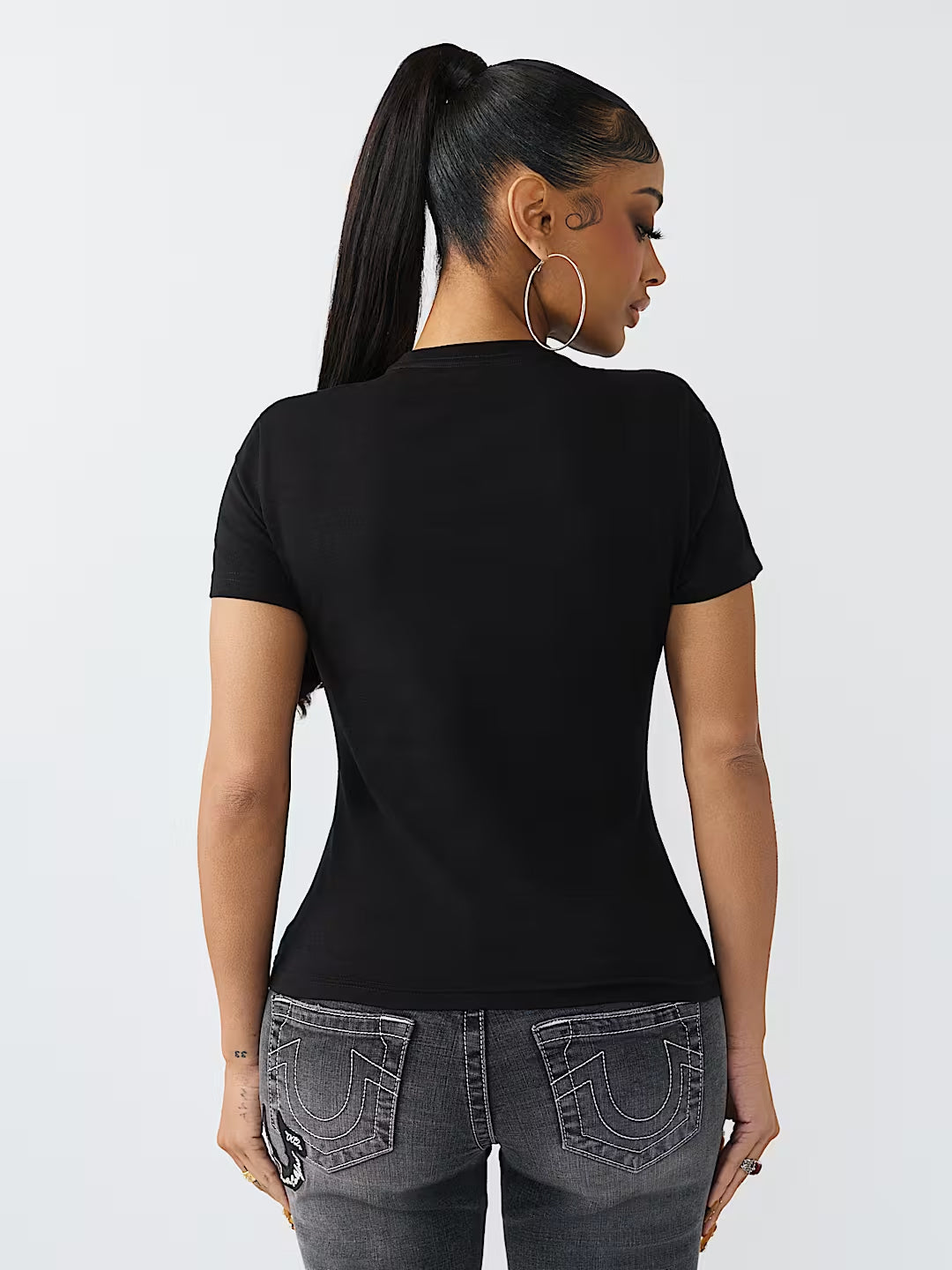 True Religion Women Black Printed T-Shirt
