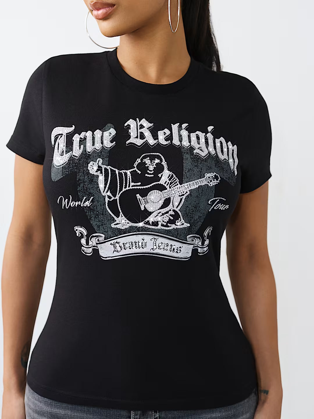 True Religion Women Black Printed T-Shirt