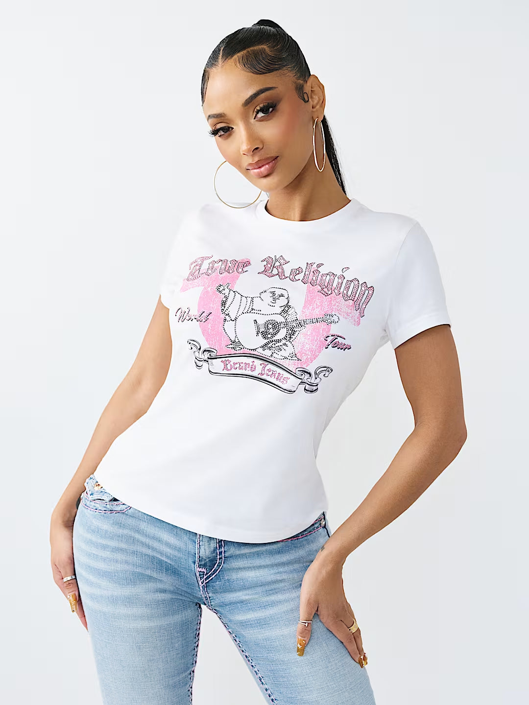 True Religion Women White Printed T-Shirt