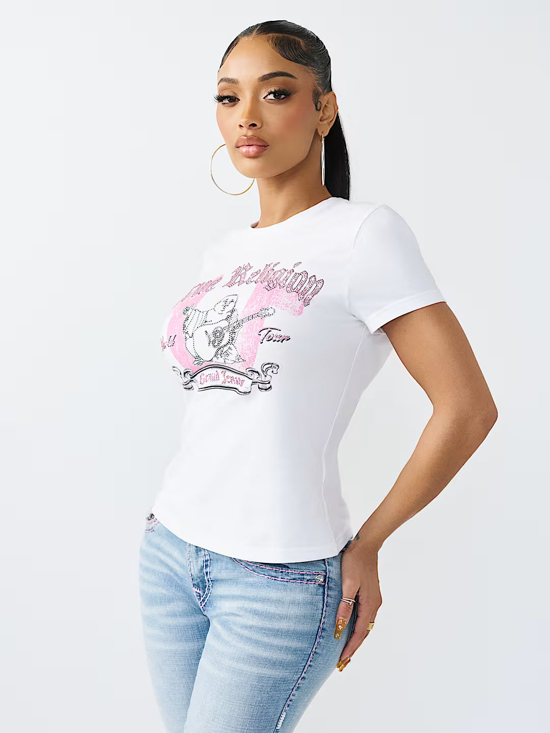 True Religion Women White Printed T-Shirt
