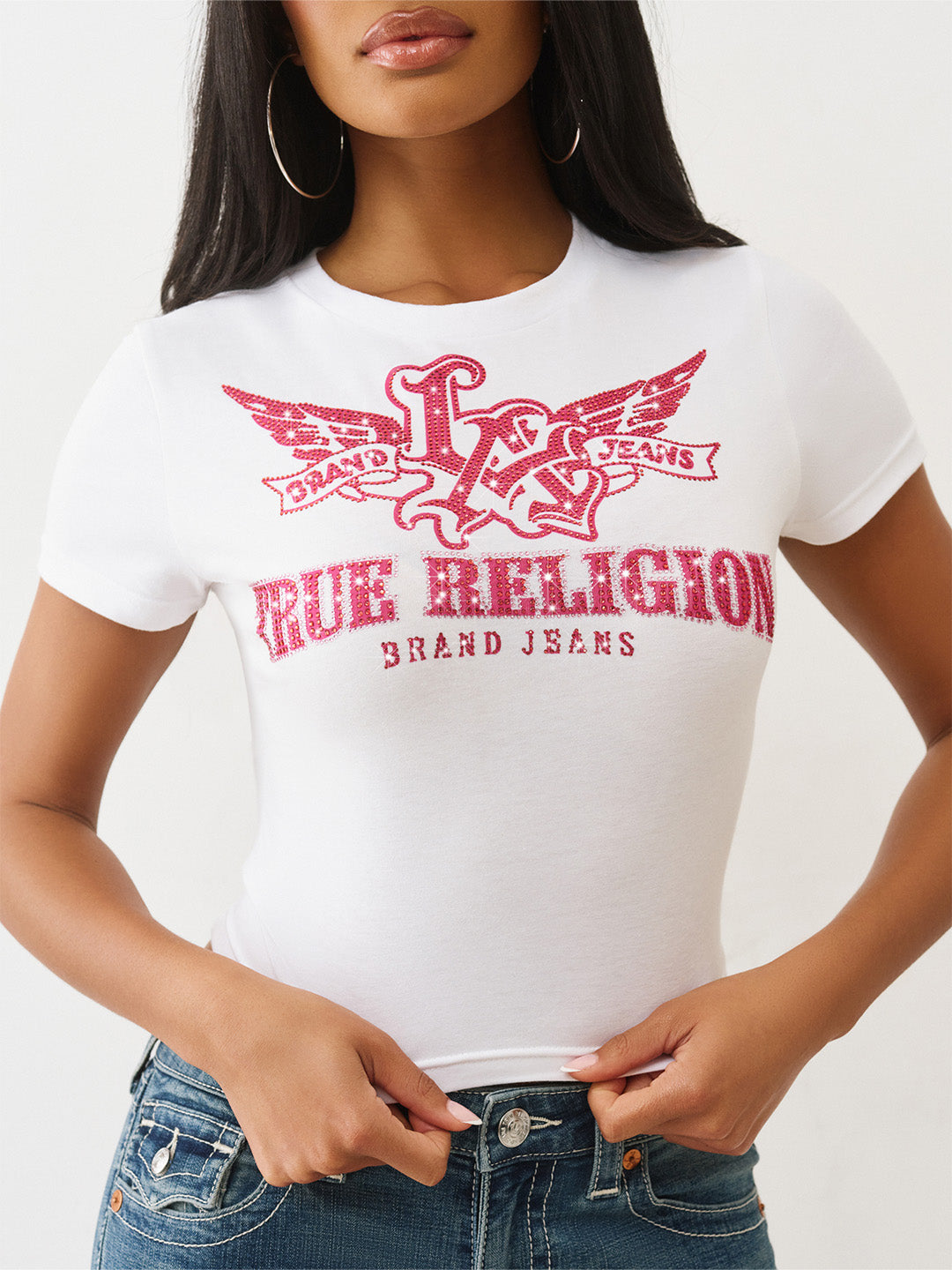 True Religion Women Skinny Fit White Logo T Shirt